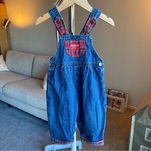 Vintage Paper Tag OshKosh B'gosh Denim Plaid Flannel Toddler Overalls 24M